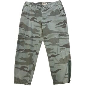 Current Elliot Cropped Green Camo Cargo Pant Zip Hem SZ 27/4